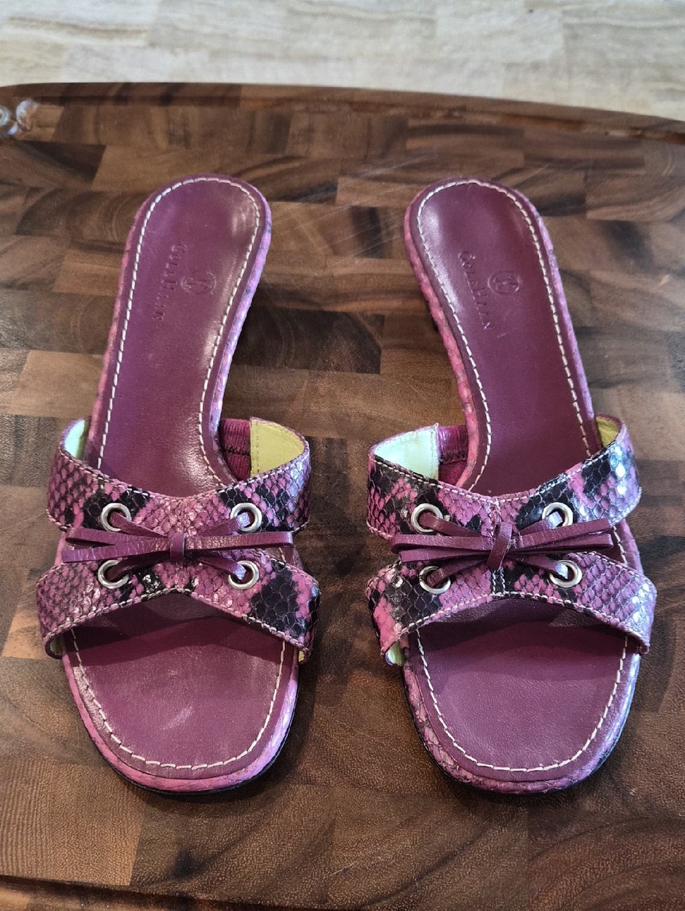 Cole Haan Pink Snake-Print Slide Mules